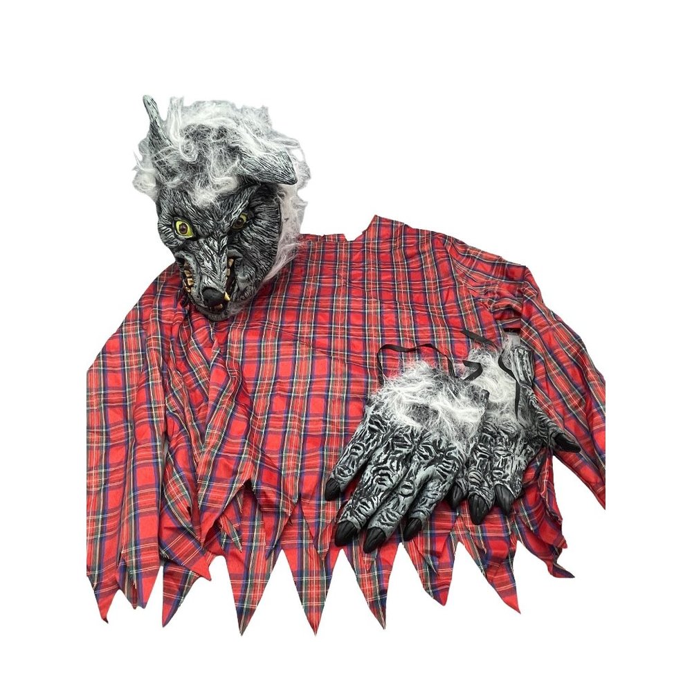 Monster (werewolf) costume includes mask gloves plaid shirt with ripped READ